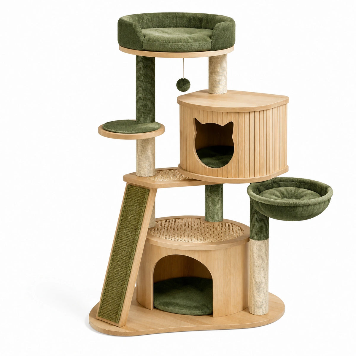 Árbol para Gatos de Madera y Tela Verde