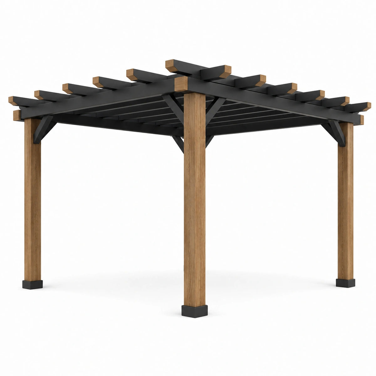 Pérgola Cuadrada de Madera y Metal Negro 300x300x220 cm