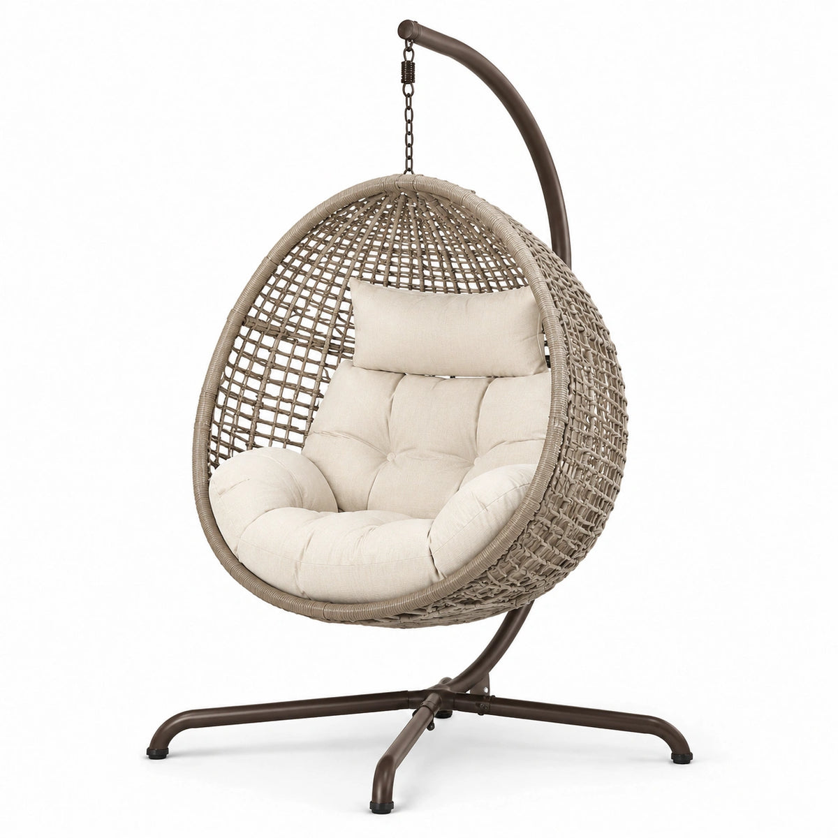 Sillón colgante de ratán sintético beige con estructura de acero