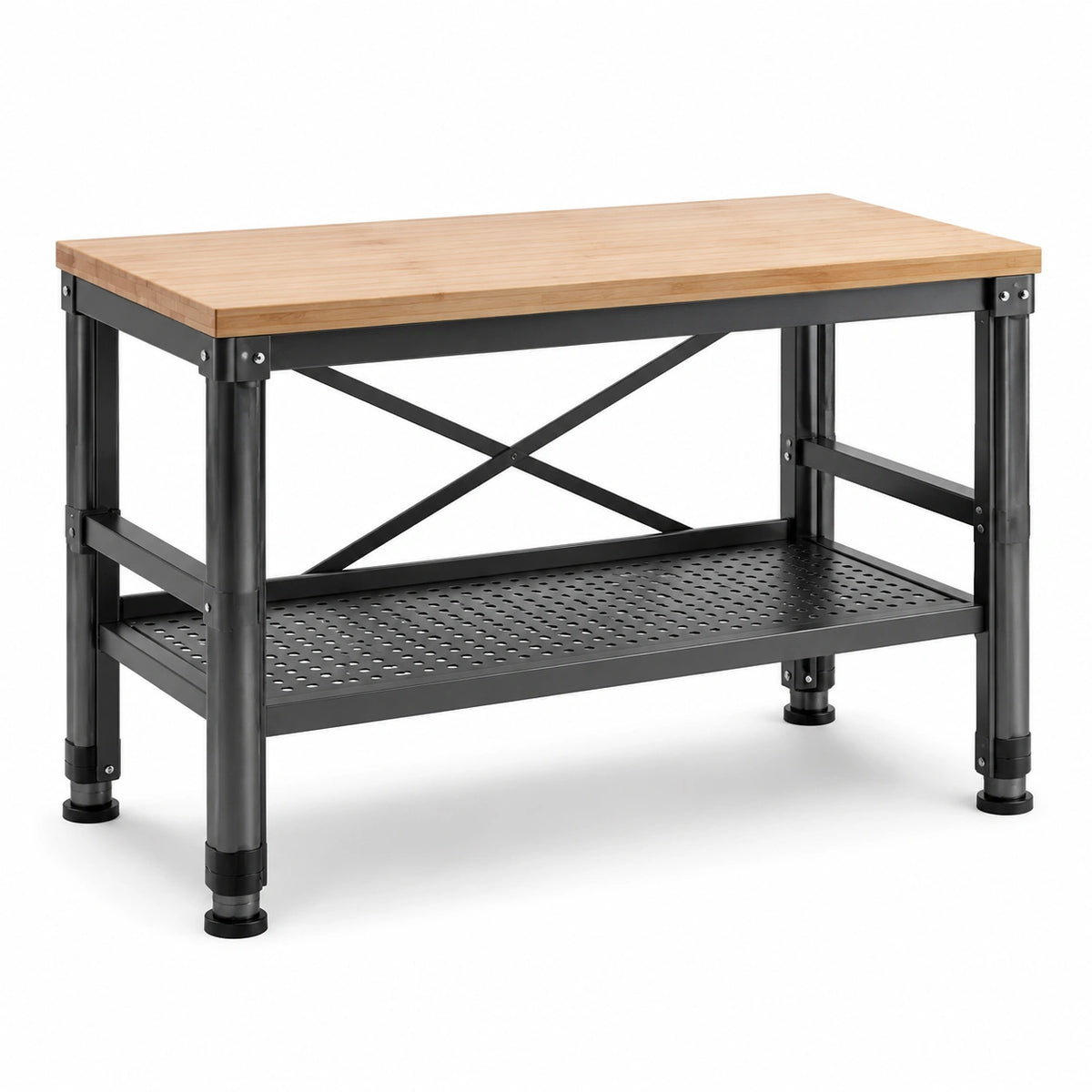 Mesa de trabajo de bambú y metal negro