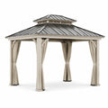 Gazebo de Aluminio con Techo de Acero Galvanizado y Cortinas Beige 3x3m