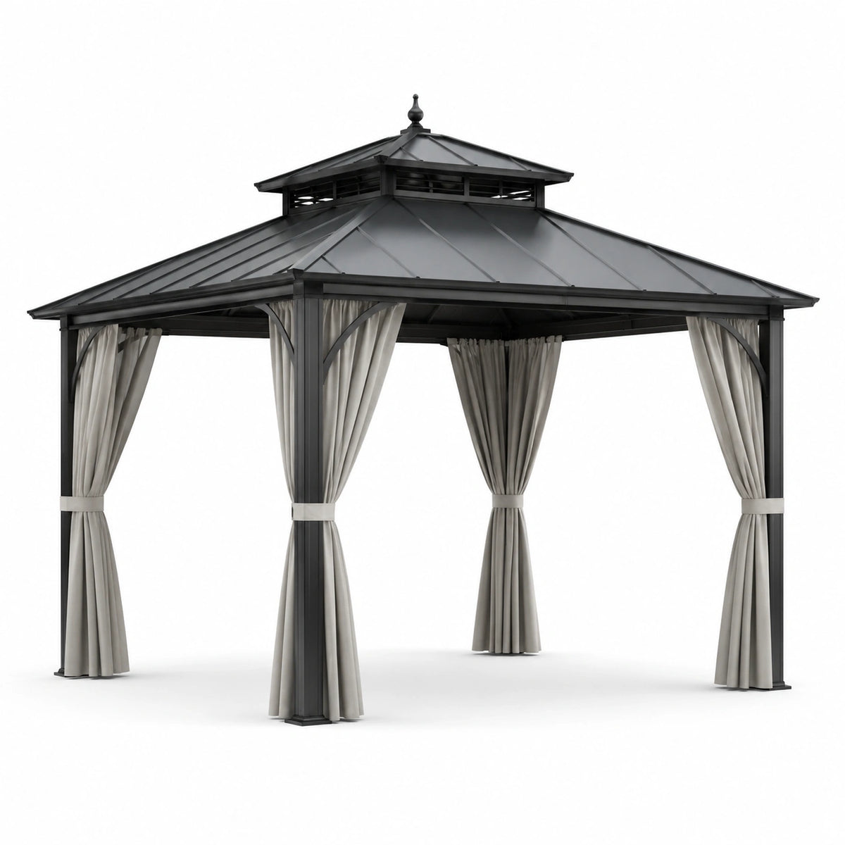 Pabellón de Aluminio Negro con Cortinas de Poliéster Beige 300x400x250 cm