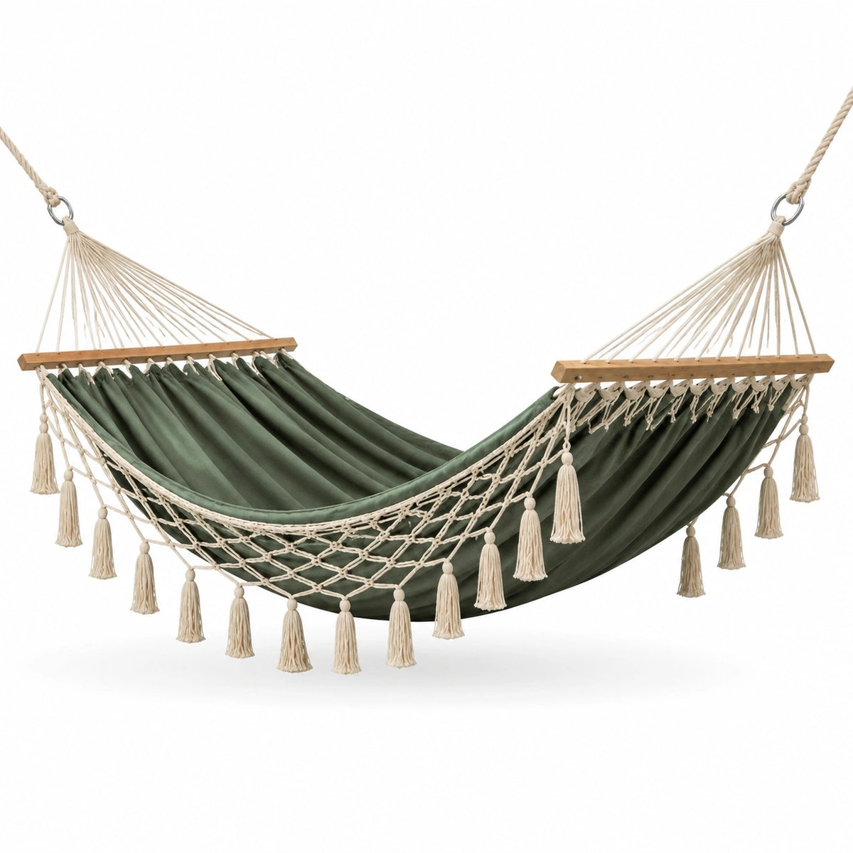 Hamaca de Algodón y Madera Verde 200x150 cm